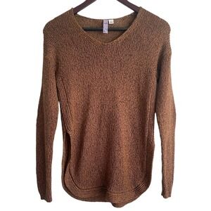 Alya Women Sweater S Brown Elbow Patch Open Knit Tunic Preppy Academia Layering
